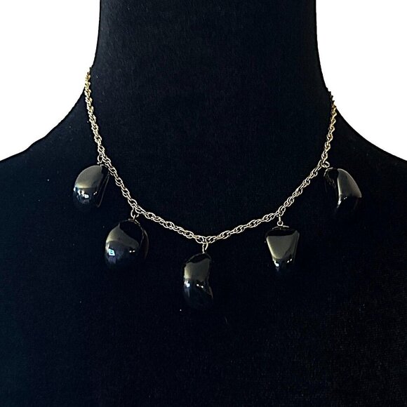 Natural Stone Fringe Necklace Gold Tone Chain 17 Inch Length - Picture 2 of 4